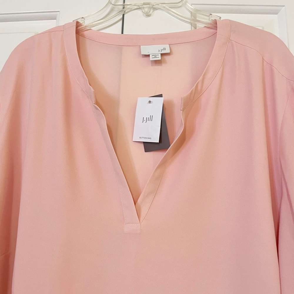 NWT! J. Jill Dusty Pink Roll Tab Sleeve V-Neck Asymmetrical Hem Tunic. Size 3X - Picture 3 of 13